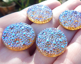 Vintage glazen cabochons, zeldzaam, 22 mm (7/8") topaas AB iriserende opaalstenen S-161