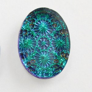 Cabujones de vidrio vintage RAROS 18x13 Piedras de ópalo verde azulado iridiscente 1 pieza S-38 Azul