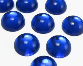 Glass Stones Blue Vintage Glass Cabochon 6 pcs 14 mm Colbalt Stones S-243