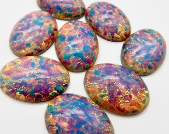2 Stück rosa Opal Vintage Glas Cabochons Harlekin Opal 25 x 18 mm Steine S-12 B