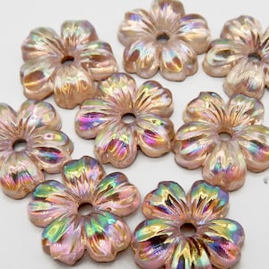 Vintage Glass Cabochon Rare Art Deco Flower Pink ab Stones 16mm S-154