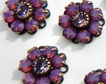 Rhinestone Flower Pink Crystal Swarovski Charm Cyclamen Opal set stones loop F109