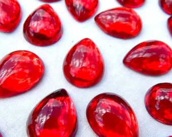 6 pcs Red Glass Cabochon pear 18x13 mm Vintage Stones S-250