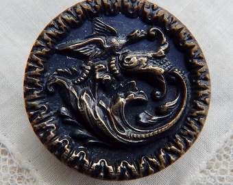 Antique Victorian Button 1 3/8 inch Griffith Dragon Picture Button N77
