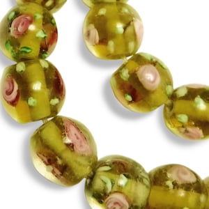 16 pcs Yellow Floral Glass Beads Lamp Work 12 mm Large Floral Glass B-189
