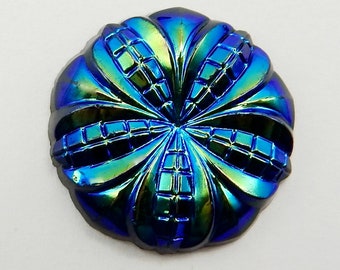 Vintage Glass Cabochons RARE 20mm Iridescent blue green Stones 1 pc S-198