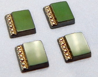 8 pcs Art Deco Glass Cabochon Faceted Rare Vintage Green Square Stones  S-184