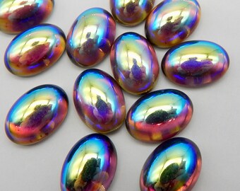 Vintage Glass Cabochons 6 pcs 14x10 mm Light Purple AB  Stones S-50