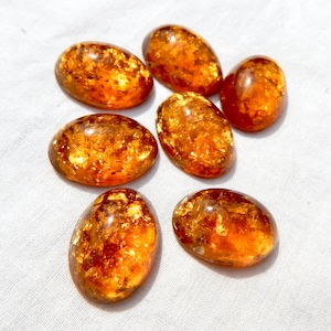 18x13 mm  Amber Opal Cabochon 2 pcs Vintage Glass Opal Stones S-64
