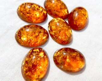 18x13 mm  Amber Opal Cabochon 2 pcs Vintage Glass Opal Stones S-64