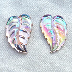 Vintage Glass Cabochon Leaf Rare Art Deco Pink ab Stones 20x13mm S-170