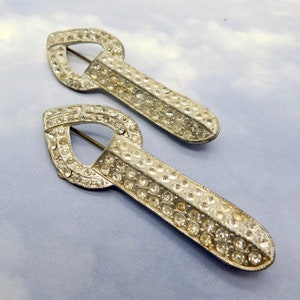 2 Vintage Pins Art Deco Rhinestone Brooch Antique Estate Jewelry  N53