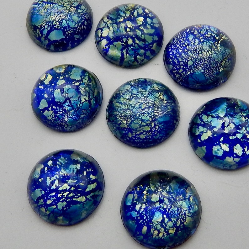 Blue Opal Cabochon 4 pcs 16mm Vintage Glass Cabochon Stones S-10 image 2