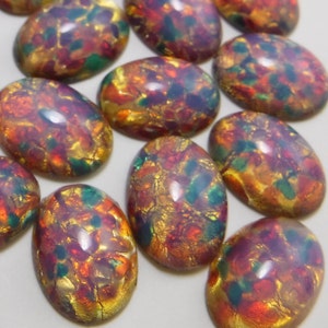 18x13mm Glass Cabochon Opal Vintage Pink Fire Opal Harlequin S-15-B