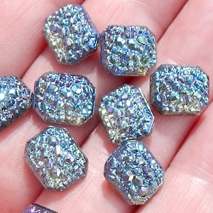 Vintage Glass Cabochon 12x10mm Grey AB Sugar Stones 4 pcs S-173