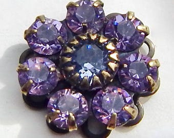 Crystal Rhinestone Flower Lavender Purple Swarovski Charm Filagree Connector set stones F108