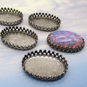25 x 18 mm Ajustes de borde de corona Cabujón de plata antigua Ovalado Estampado de latón M-6