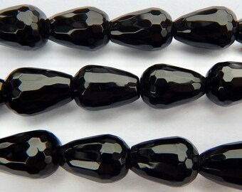 Black Onyx Semi Precious Beads 28 pcs Teardrop center drilled  G-78