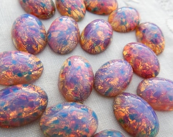 16 x 11 mm Harlekijn Roze Vintage Glazen Vuuropaal Cabochon Stenen S-556