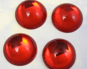 Vintage rode glazen cabochons, platte stenen (18 mm, 4 stuks)