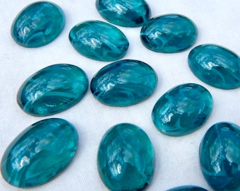 Glass Stones Vintage Glass Cabochons 6 pcs 18x13 Emerlad Green Stones S-295