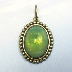 Vintage Opal Pendant Celadon Green Vintage Glass Cabachon in setting Bead Component D-66