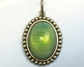 Vintage Opal Pendant Celadon Green Vintage Glass Cabachon in setting Bead Component D-66