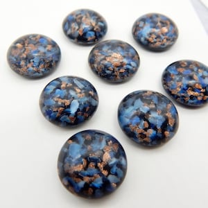 Vintage Glass Cabochon 4 pcs 16mm  Blue Black Opal Stones S-339