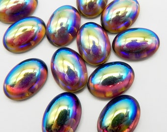 14x10 Glass Cabochons 6 pcs Vintage Light Amthyst AB Stones S-50