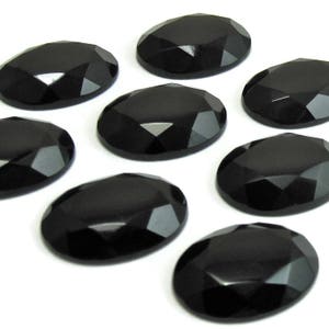 Black Glass Cabochons 6 pcs 18x13mm Vintage glass stones S-100