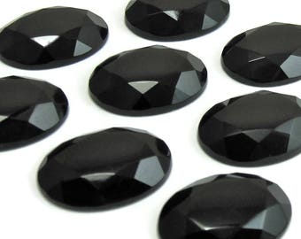 Black Glass Cabochons 6 pcs 18x13mm Vintage glass stones S-100