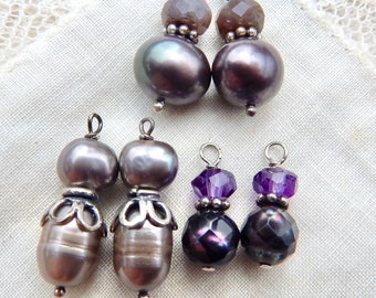 Pearl Amethyst Drop Beads Pearl Earrings Sterling Silver Fresh Water Pearl A 208