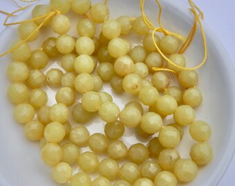 Faceted Jade Beads 8mm Yellow Jade Semi Precious Gemstone Beads  G77