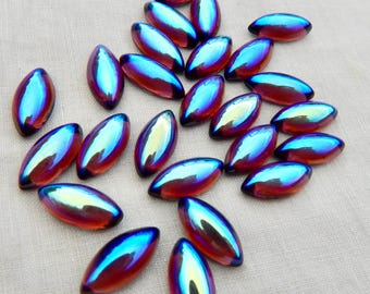 Vintage Glass Cabochon Amethyst AB 12 pcs Flatback 15x7 mm S-543