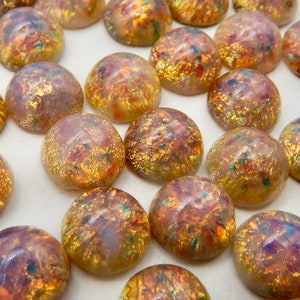 Vintage Glass Cabochon 10 pcs 9mm Pink Opal Harlequin Fire Opal Stones S-307