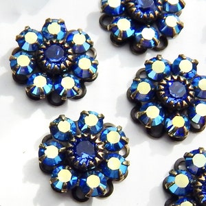 Crystal rhinestone flower Sapphire Blue AB Swarovski Charm set stones F106