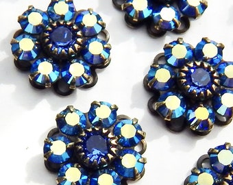 Crystal rhinestone flower Sapphire Blue AB Swarovski Charm set stones F106