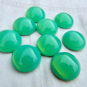 Vintage Green Opal Glass Cabochons: 18mm Goldfoiled Czech Stones