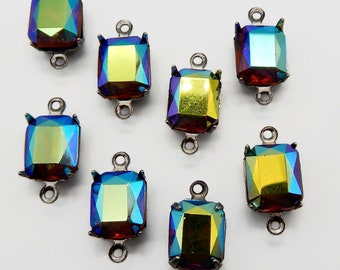 8 pcs Glass Madera Topaz ab Jewels 2 ring setting  12x10mm Vintage Set stones S-418 8pc settings