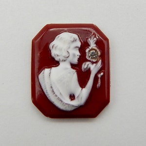 Rare Vintage Cameo Rhinestone Lady Art Deco 1920s Glass Cabochon S-189