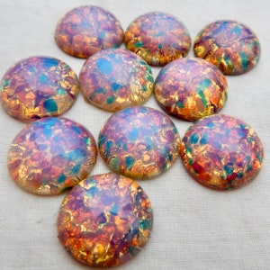 2 harlequin Glass Cabochon 18mm  Vintage Pink Fire Opal Stones 2 pcs S-99 B