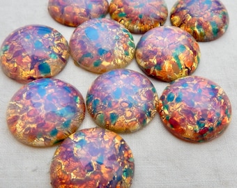 2 harlequin Glass Cabochon 18mm  Vintage Pink Fire Opal Stones 2 pcs S-99 B