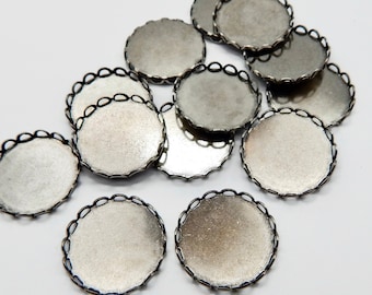 Lace Edge Settings 18mm Antiqued Silver Cab Sets 19mm 6 pcs Cabochon Oval Brass Stamping M-40