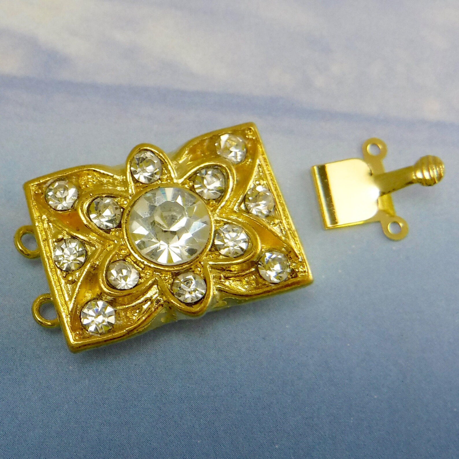 Gold Rhinestone Clasp Two Strand Clasp Vintage Swarovski Etsy