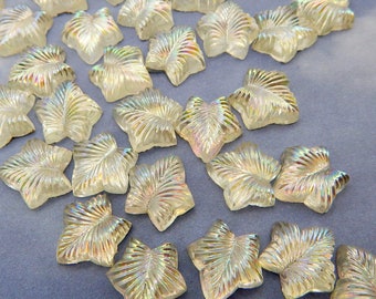 Iridescent Leaf Cabochons 6 pcs RARE Beautiful Leaf Vintage Glass Stones 12mm  S-125