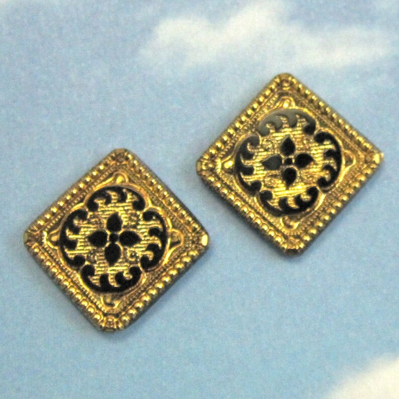 Vintage Glass Cabochon 2 pcs 22mm Bronze Square Stones S-30 GOLD