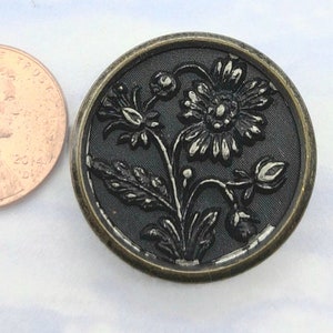 Flower Antique Victorian Button 1 inch Ornate Floral Brass Button V-14