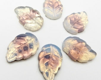 Lavender Vintage Glass Stones Rare Leaf Cabochons 15x10mm S-188