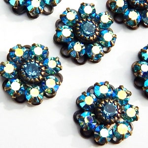 Crystal rhinestone flower Aquamarine AB Blue Swarovski Charm set stones F104