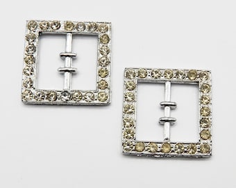 2 Vintage Buckles Art Deco Rhinestone Belt Buckle Antique Estate Jewelry  N51